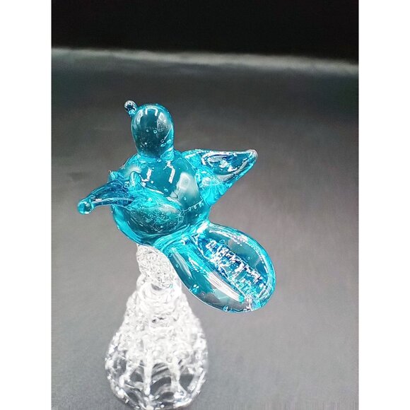 Art Glass Bell Blue Bird Topper Hand Blown Vintage Decorative Collectible 3.5" - Picture 11 of 13